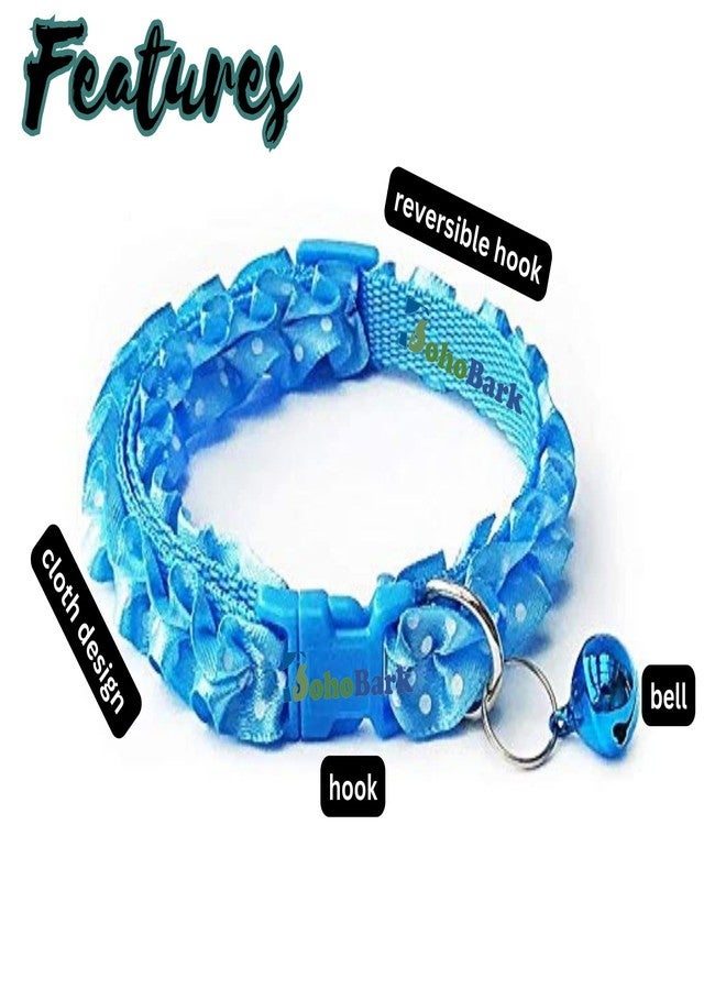BohoBark Sweet Flower Design Dog Collars Puppy Necklace with Bell Charm for Small Dogs (Sky Blue, Unique Frill Design Collar), 32 x 1 cm - Image 3